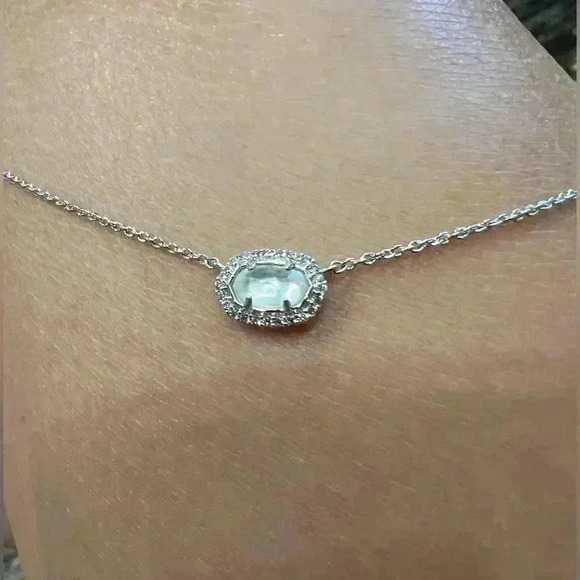 Kendra Scott Chelsea Pendant Necklace Silver w/Mother of Pearl & Pave Stones - Picture 1 of 7